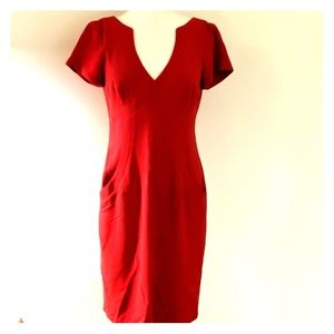 David Meister Red Crepe Dress with Pockets!